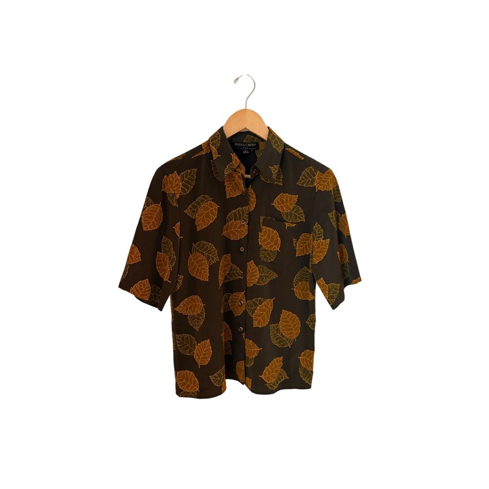 Vintage Leaf Pattern Short Sleeve Button Down - image 1